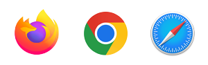 Here are three logos side by side. A logo is a sign. The sign is known by many people. The first logo is from Mozilla Firefox. The second logo is from Google Chrome. The third logo is from Safari. All three logos stand for different internet browsers.