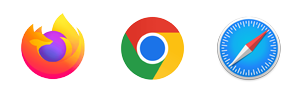 Hier sind drei Logos nebeneinander zu sehen. Ein Logo ist ein Zeichen.<br />
Das Zeichen kennen viele Menschen. Das erste Logo ist von Mozilla Firefox. Das zweite Logo ist von Google Chrome. Das dritte Logo ist von Safari. Alle drei Logos stehen für verschiedene Internet-Browser.