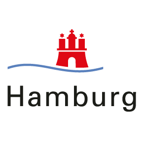 Das ist das Logo der Stadt Hamburg. Ein Logo ist ein Zeichen. Das Zeichen kennen viele Menschen. Oben ist eine rote Burg auf einer blauen Welle. Unten steht Hamburg. Die Stadt Hamburg ist ein Partnerunternehmen von SUMM.