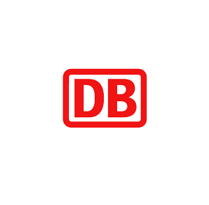 Hier ist das Logo der Deutschen Bahn zu sehen. Es wird abgekürzt mit einem großen D und B. Beide Buchstaben sind rot.<br />
Ein Logo ist ein Zeichen.<br />
Das Zeichen kennen viele Menschen.<br />
Die Deutsche Bahn ist ein Partnerunternehmen von SUMM.