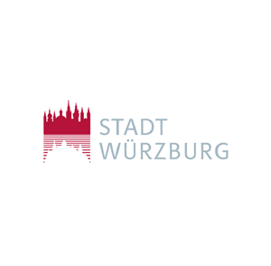 Das ist das Logo der Stadt Würzburg. Ein Logo ist ein Zeichen. Das Zeichen kennen viele Menschen. Links ist das dunkelrote Stadtbild. Rechts davon steht Stadt Würzburg untereinander. Die Stadt Würzburg ist ein Partnerunternehmen von SUMM.