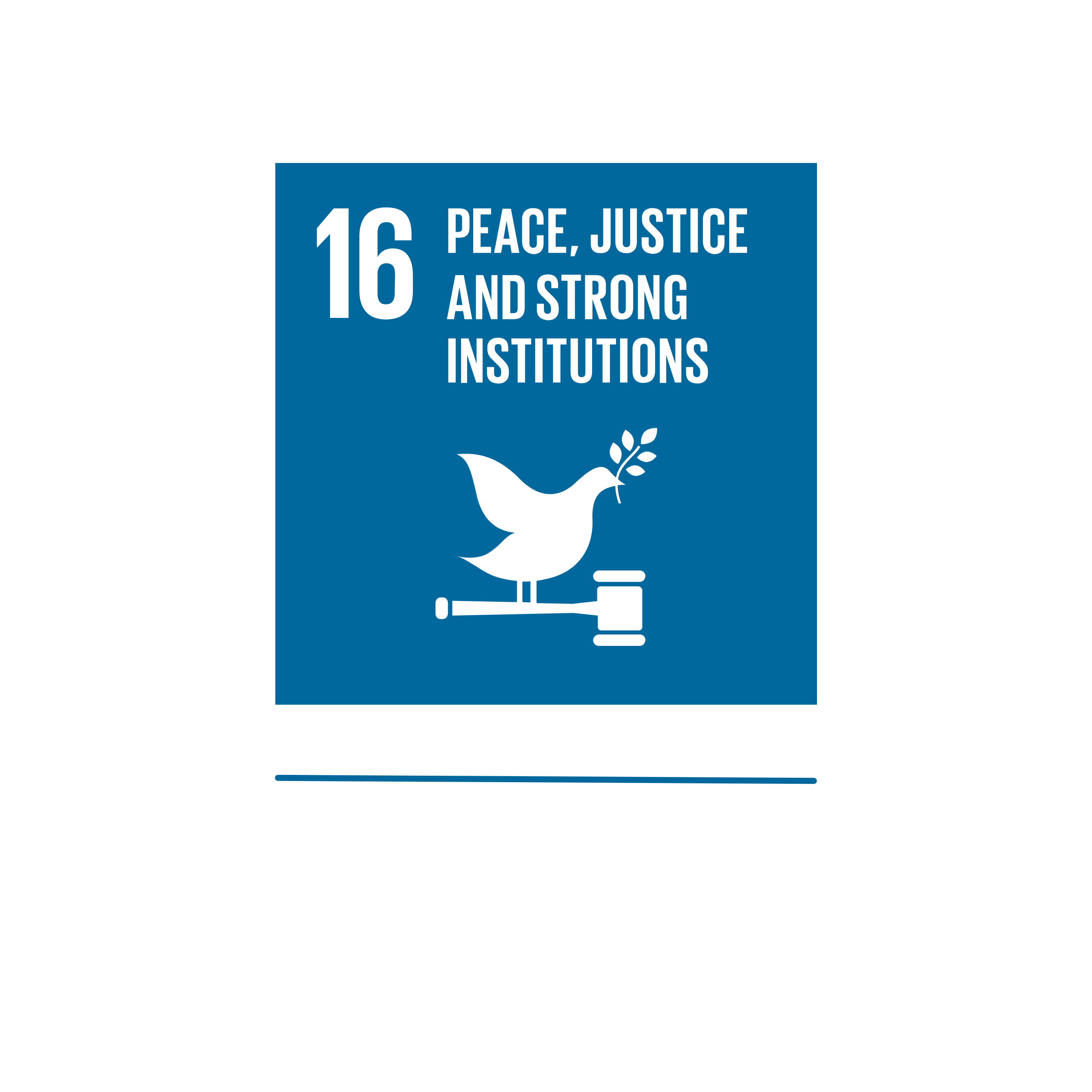 This is a picture of SDG 16, which stands for less peace, justice, and strong institutions. SUMM advocates for peace, justice and strong communication under SDG 16.