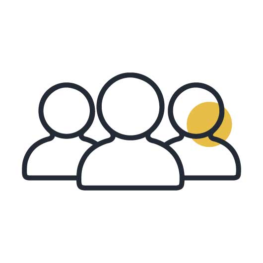 Icon für Lizenzmodelle Icon für Anzahl der Nutzer:innen des Tools von SUMM AI: drei stilisierte Personen, von denen eine gelb markiert ist.