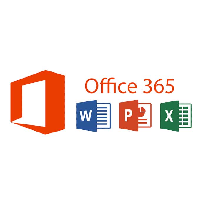 Das Logo des Cloud-Office-Paketes 365 mit den Symbolen der Programme Word, PowerPoint und Excel. 