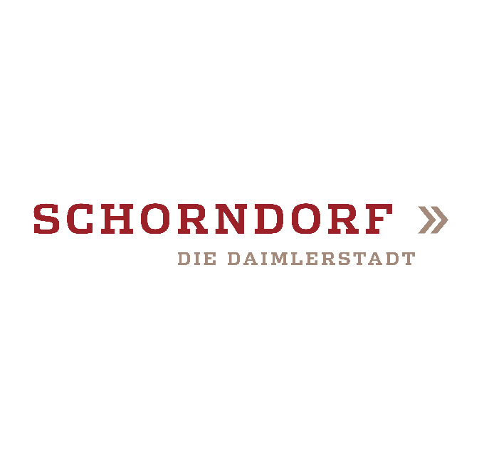 Modernes, schlichtes Logo von Schorndorf mit dem Schriftzug „Die Dailmlerstadt“.