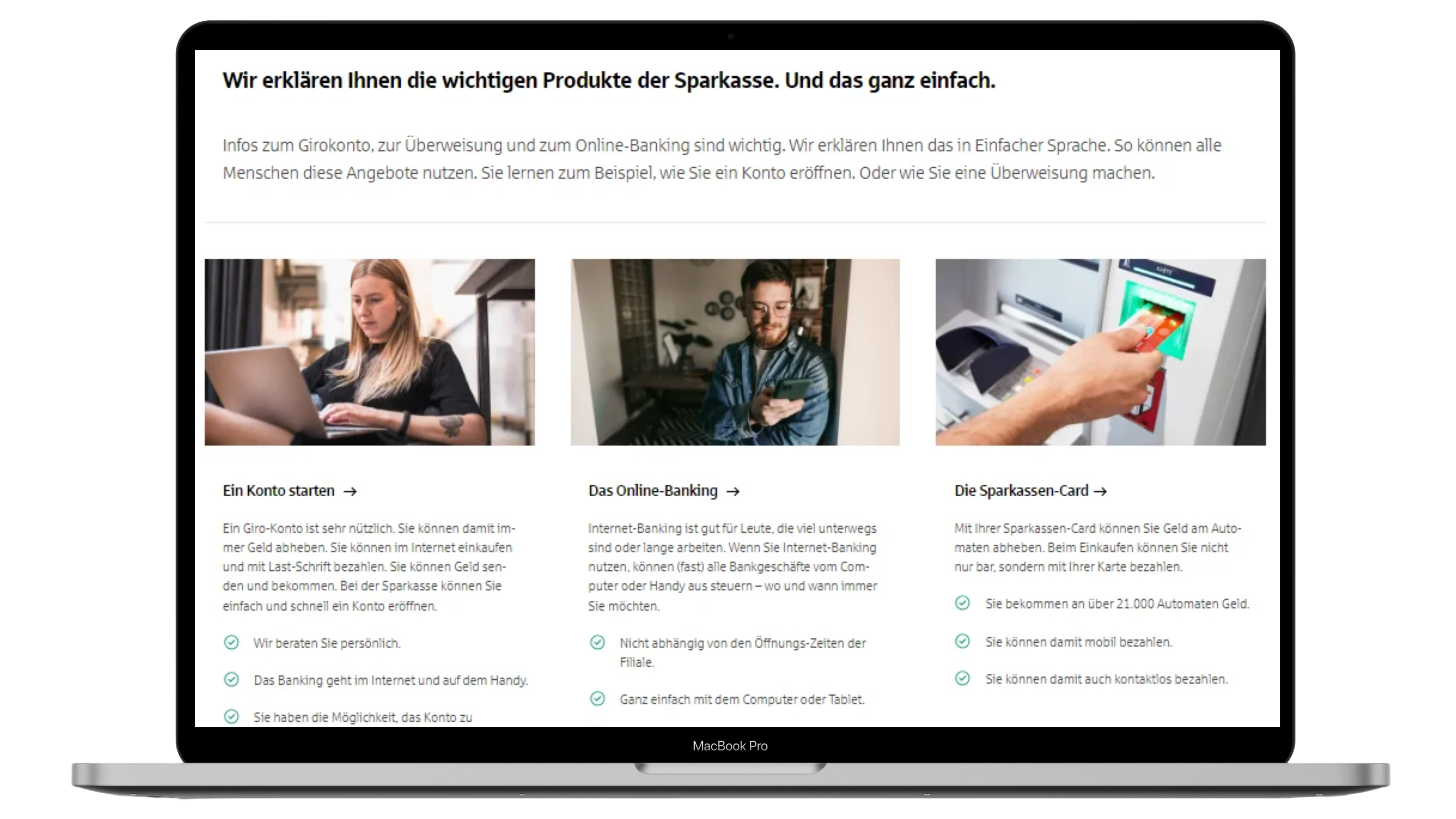 Hier sehen Sie eine Übersicht der Webseite der sparkasse.de mit allen Finanzinformationen in Einfacher Sprache.
