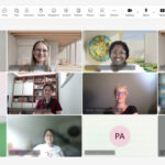 Screenshot vom SUMM AI Community Stammtisch. 9 Personen lächeln in die Kamera.