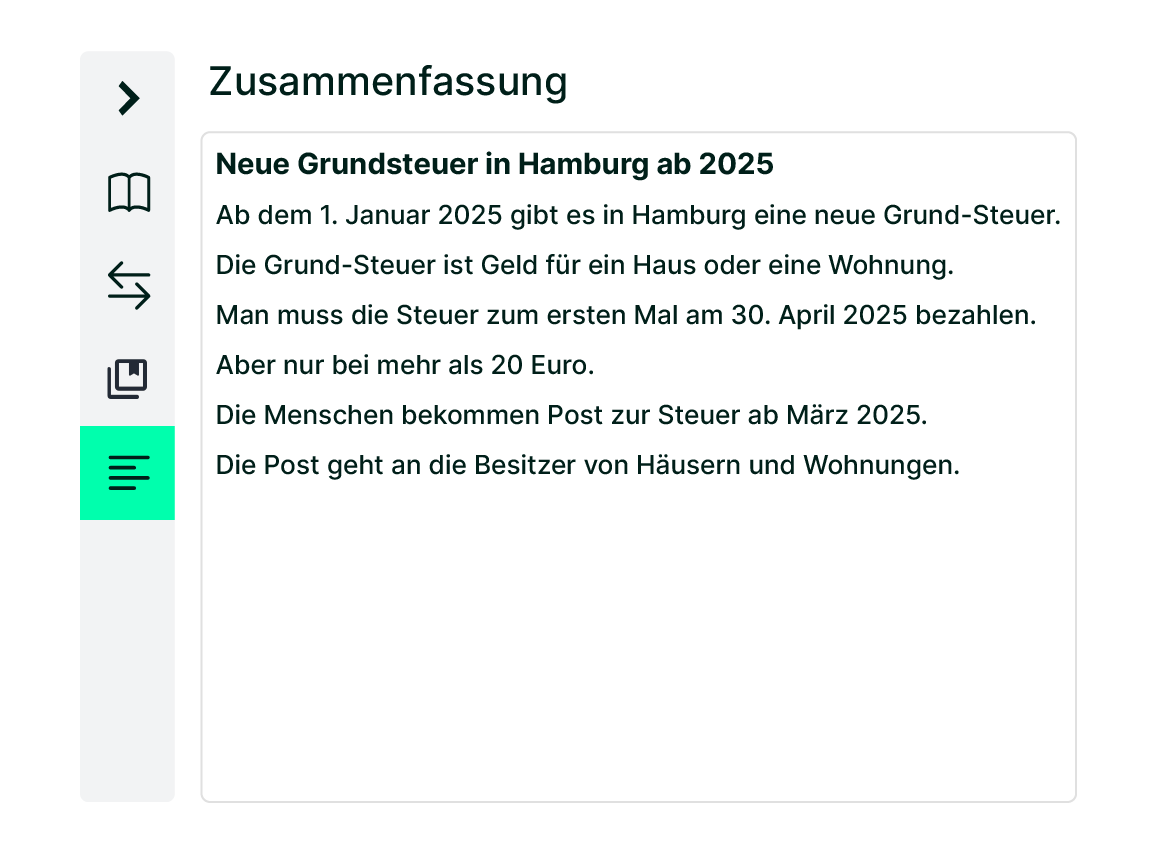 Excerpt from the user interface of the SUMM AI tool with focus on the summary function.